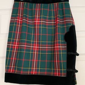 Green tartan Christmas skirt with velvet detail